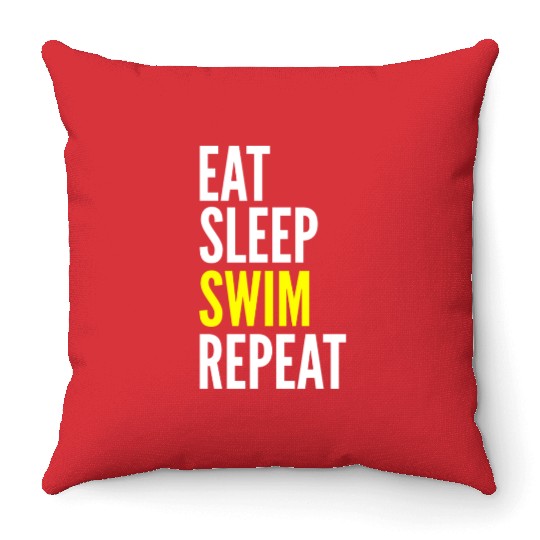Swimmer Funny Gift - Eat Sleep Swim Repeat Throw Pillows