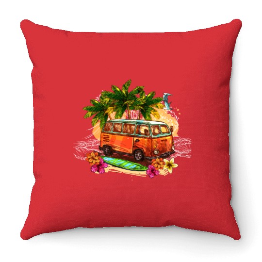 beach car Throw Pillows