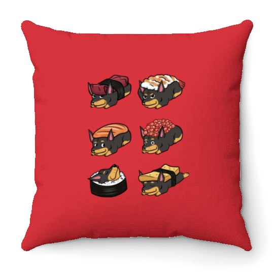 Doberman Sushi Nigiri Throw Pillows