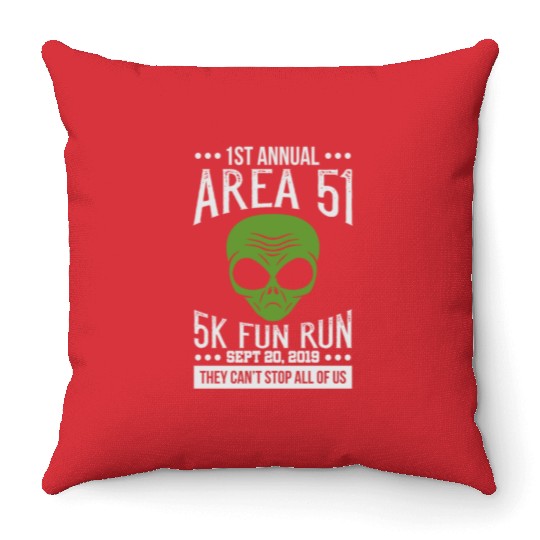 Area 51 Alien Fun run Throw Pillows