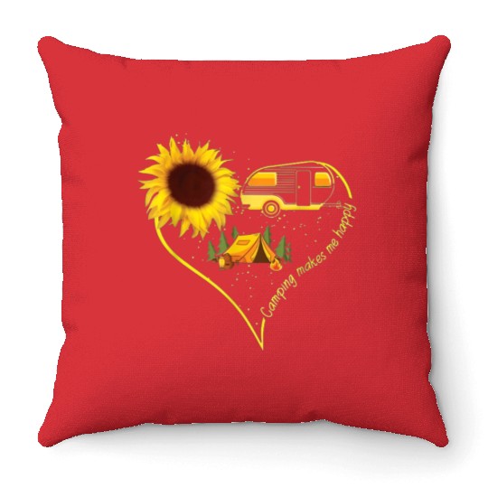Camping Makes Me happy Throw Pillows Funny Sunflower