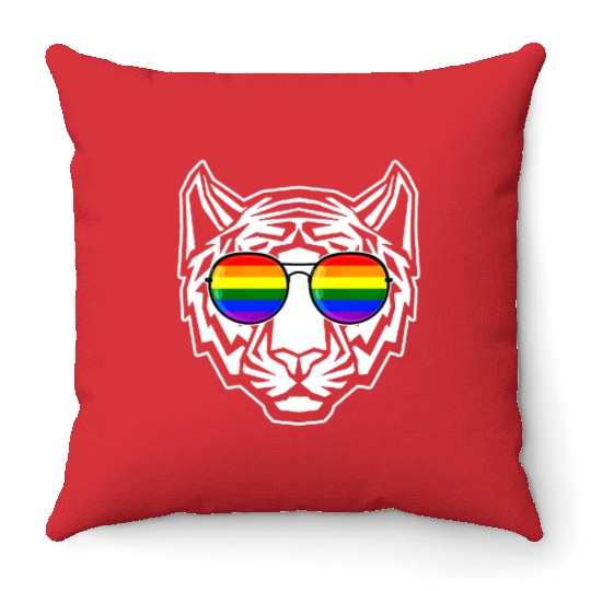 Pride LGBT Tiger Rainbow Sunglasses Throw Pillows