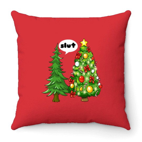 Funny Christmas Tree Slut Throw Pillows