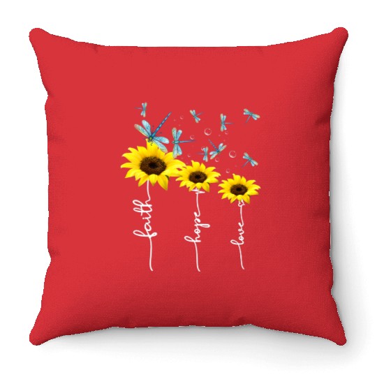 Faith hope love sunflower Throw Pillows