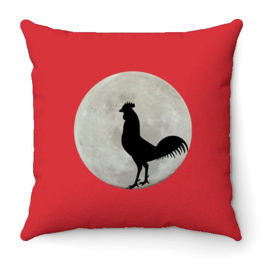 Chicken Full Moon Throw Pillows