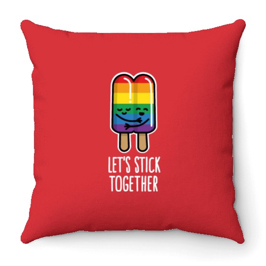 Let's stick together funny gay couple popsicle Throw Pillows