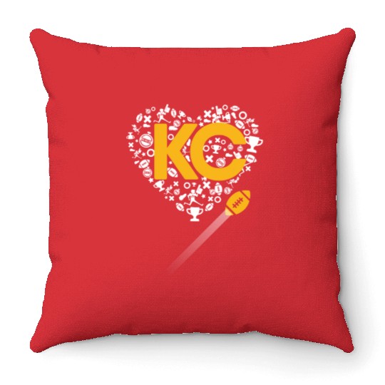 I Love Kansas City Football Throw Pillows Heart KC