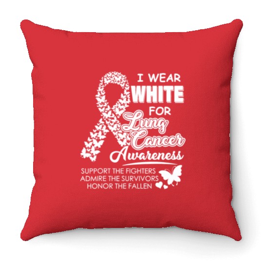 Men Women I Wear White For Lung Cancer Awareness Throw Pillows