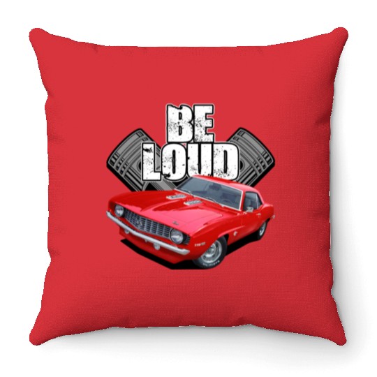be loud camaro Throw Pillows