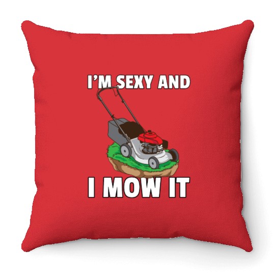 lawn mowing lawn mower garden gardener Throw Pillows