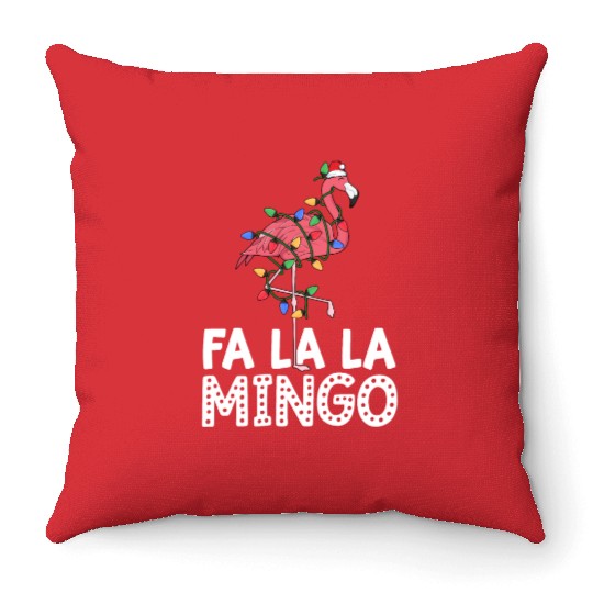 Fa La La Mingo Flamingo Christmas Tree Lights Throw Pillows