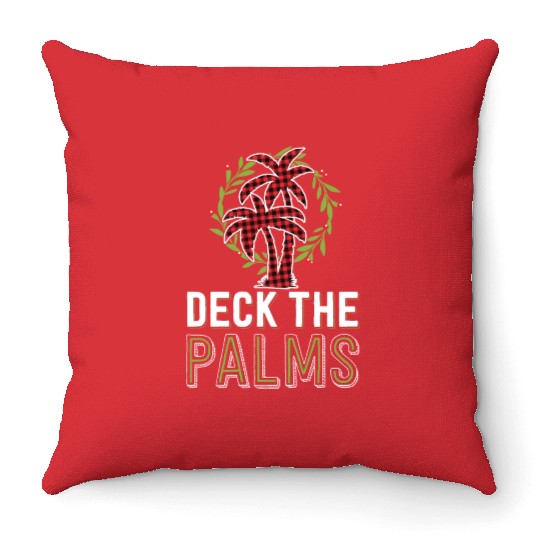 Deck The Palms Tropical Hawaiian Buffalo Plaid Throw Pillows