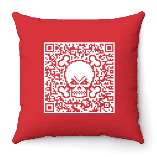 Skull And Crossbones (Quick Response Code / NEG) Throw Pillows