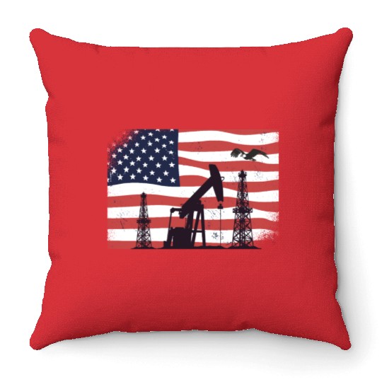 Oil Rig Worker Pump USA American Gas Oilfield Throw Pillows