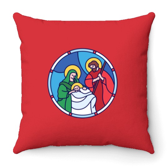 Josef Maria Jesus Jesus birth Bethlehem Christmas Throw Pillows