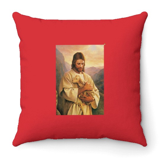 Jesus Christ holding the lost sheep pp5 Throw Pillows