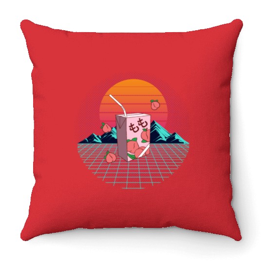 Vaporwave 90s Japanese Aesthetic Peach Juice Throw Pillows