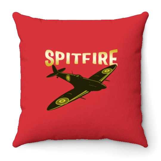 Spitfire UK Mk.1 RAF British WWII Fighter Royal Throw Pillows