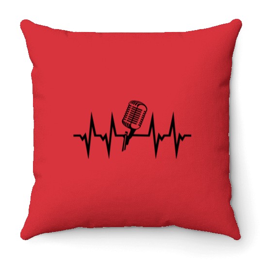 I love singing and musix - microphone + heartbeat Throw Pillows