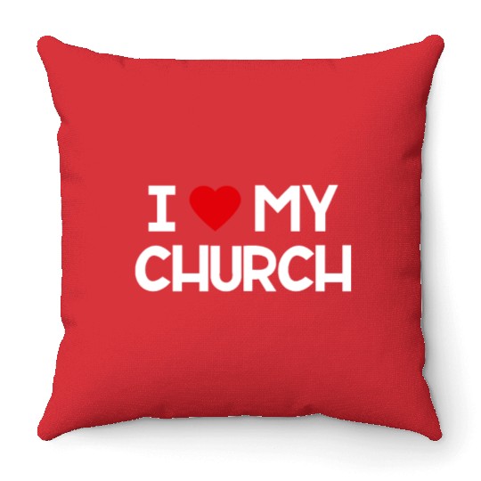 I Love My Church, Heart, Bible, Christian, Throw Pillows