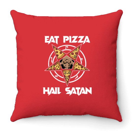 Baphomet Pentagram Lucifer Eat Pizza Hail Satan Throw Pillows