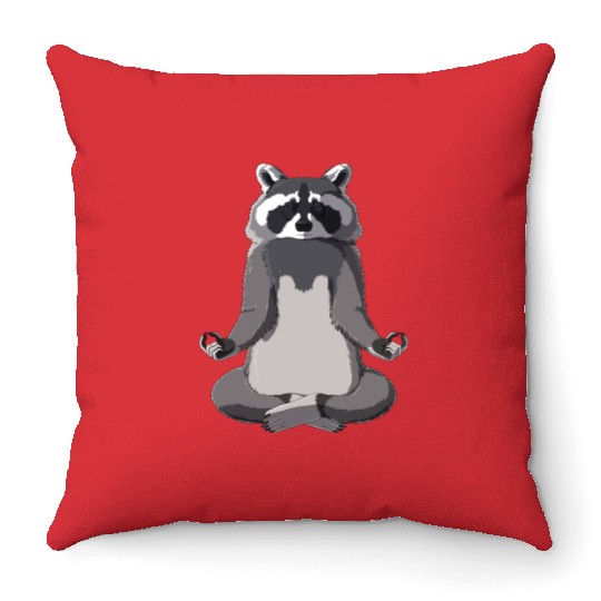 Meditate Raccoon Throw Pillows