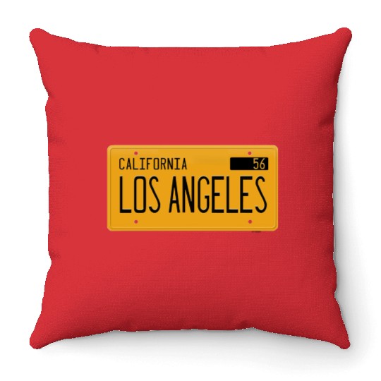 Los Angeles California 1956 yellow license plate Throw Pillows
