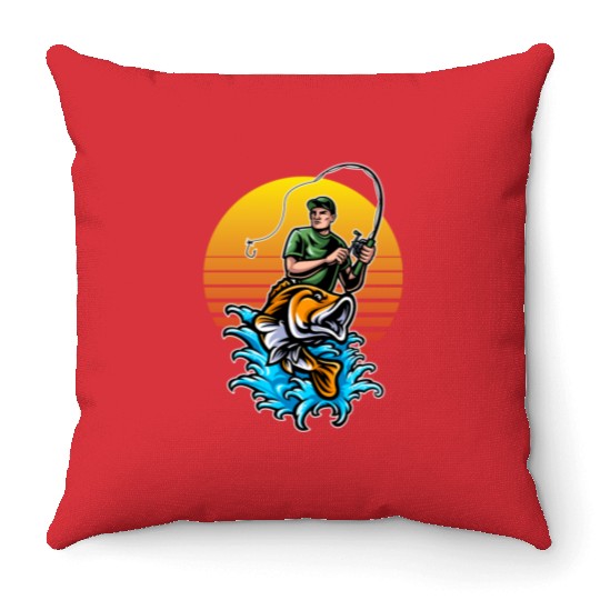 Fisherman Fishing Bass Fishing Fish Fun Gift Idea Throw Pillows
