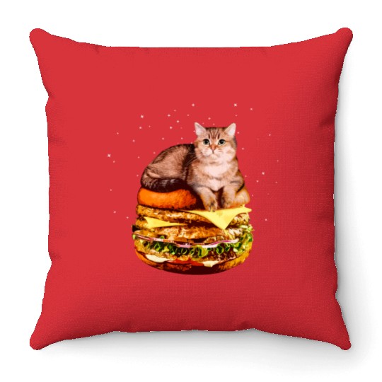 Hamburger Space Cat Funny Kitty Gift Throw Pillows