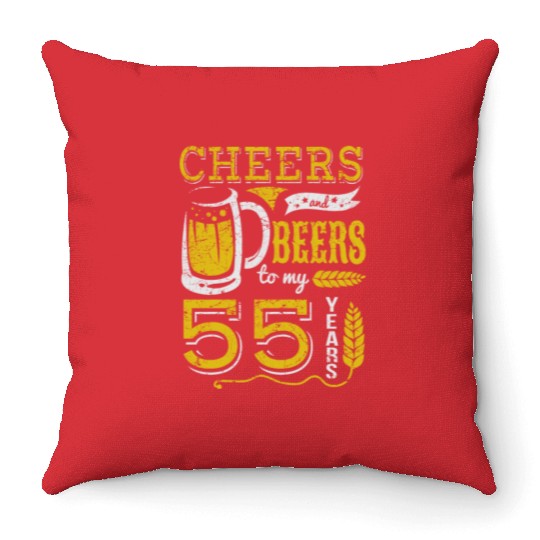 Cheers and Beers 55th Birthday Gift Idea Throw Pillows