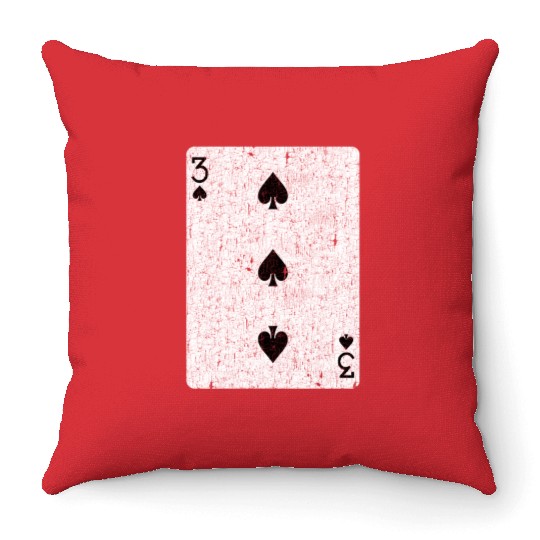 three of spades playing card Throw Pillows