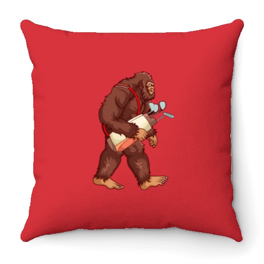 Bigfoot Sasquatch Golf player gift Throw Pillows