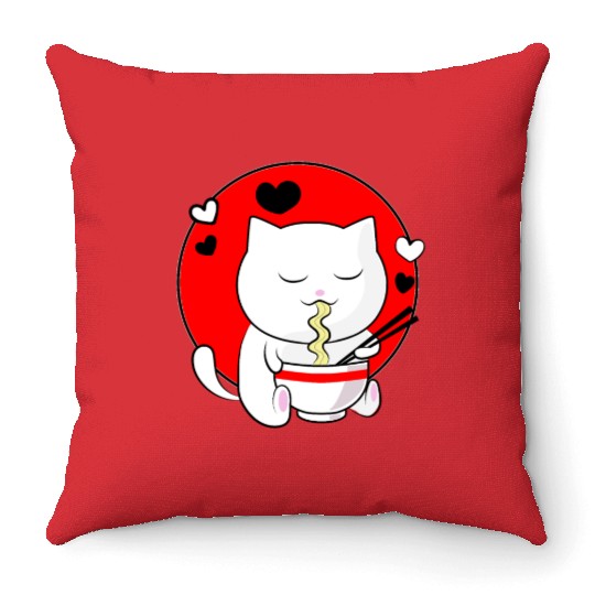 Kawaii Ramen Anime Cat Japanese Manga Throw Pillows