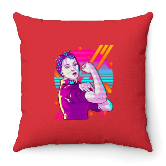 Rosie The Riveter Vaporwave Throw Pillows