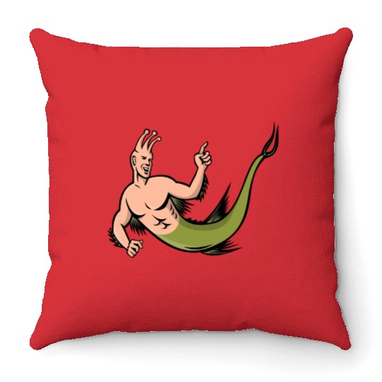 Sea Monkey Pointing Mascot Throw Pillows