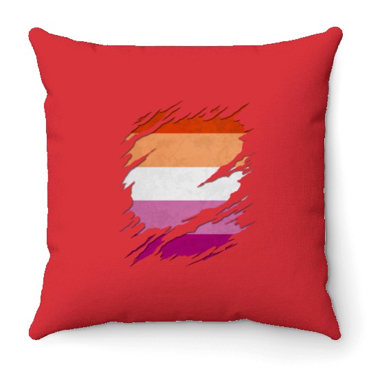 Lesbian Pride Flag Ripped Reveal Throw Pillows
