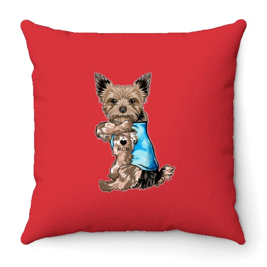 Yorkie Dog Tattoo I Love Mom Mothers Day Gifts T S Throw Pillows