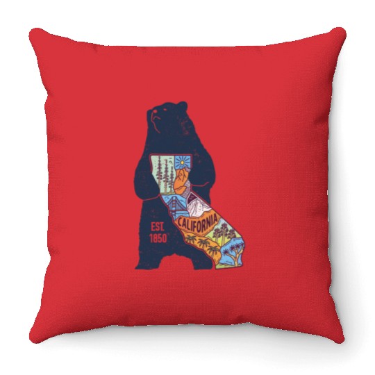 Vintage California Bear EST 1850 Throw Pillows