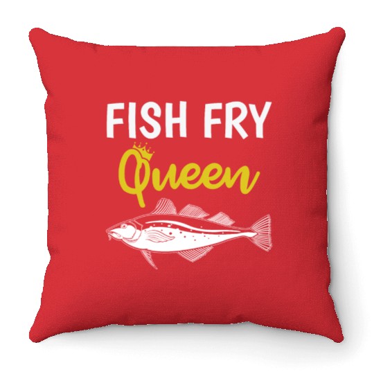 Funny Fish Fry Queen print Throw Pillows