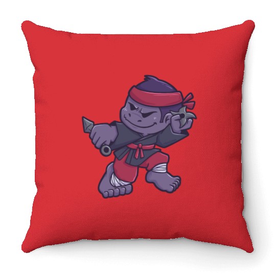 Gorilla Monkey Ninja Samurai gift Throw Pillows