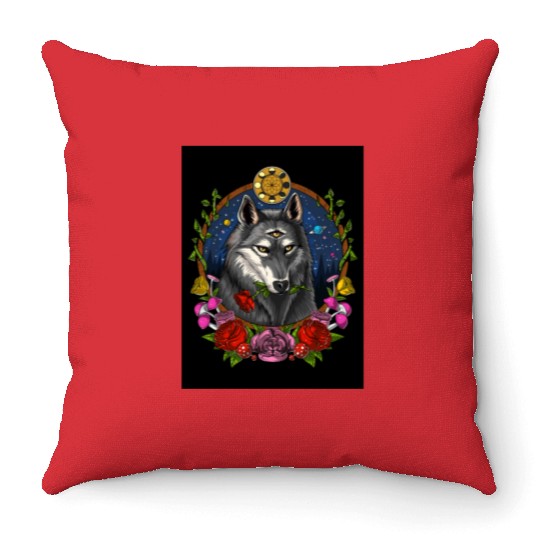 Psychedelic Wolf Throw Pillows