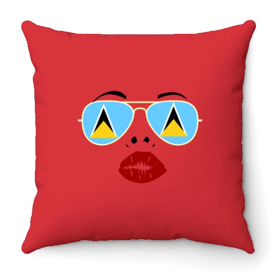 Saint Lucia Flag St Lucia Sunglasses Lips Kiss Throw Pillows