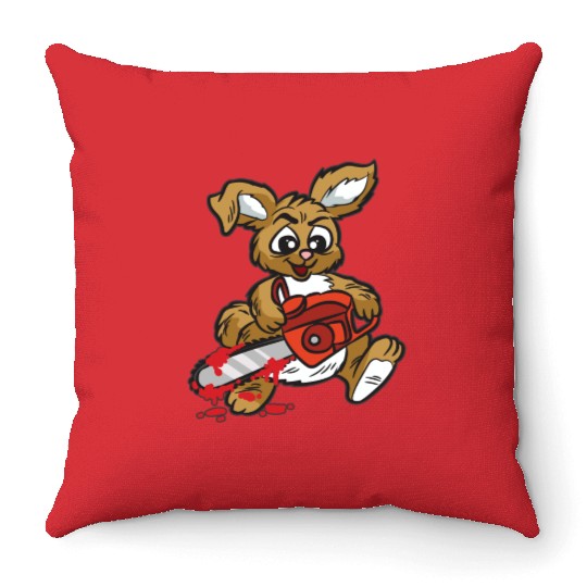 BAD BUNNY WITH CHAINSAW Throw Pillows