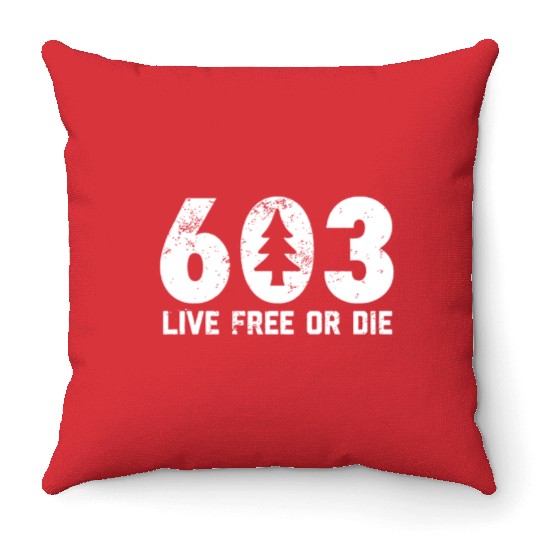 Live Free or Die 603 tree New Hampshire Throw Pillows