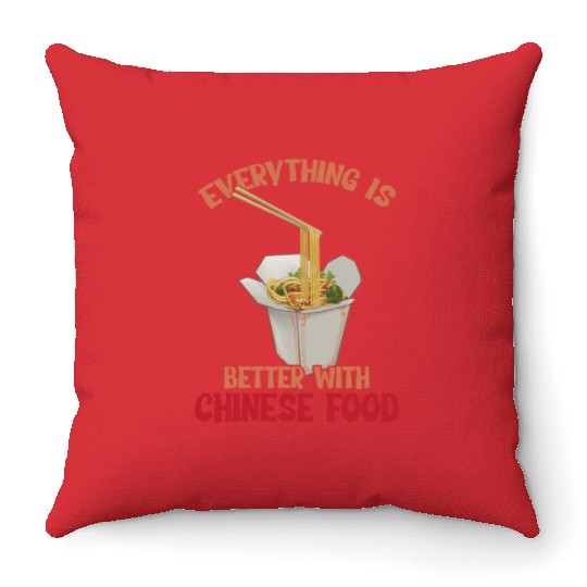 Chinese Food Expert Asian eating Noodles Foodie Throw Pillows