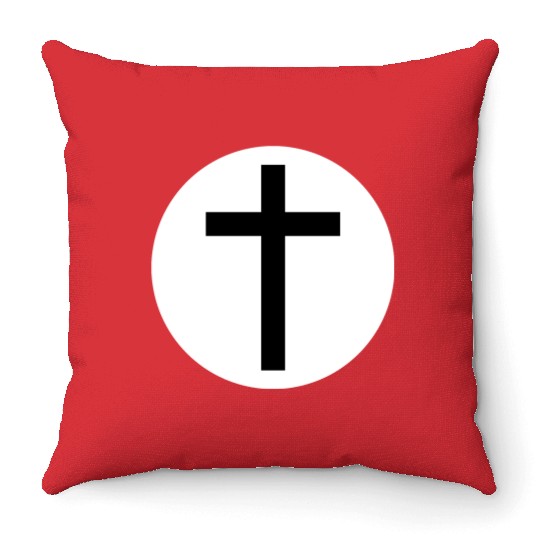 Cross Inside a White Circle Throw Pillows