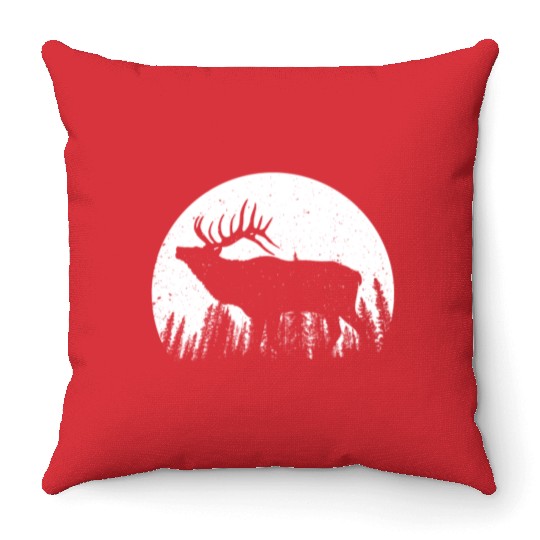 Elk Antlers Forest Moon Throw Pillows