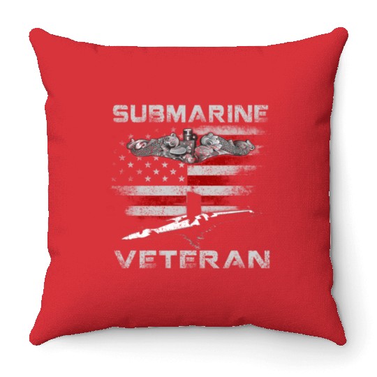 Vintage US Navy Submarine Service Veteran Throw Pillows