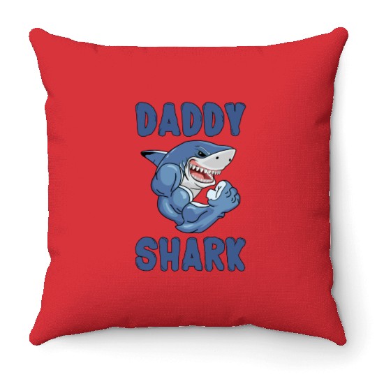 Daddy Shark Muscles Training Bodybuilding for Dad Throw Pillows