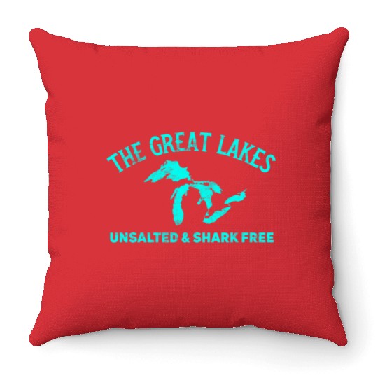 The Great Lakes Unsalted & Shark Free Michigan Gif Throw Pillows